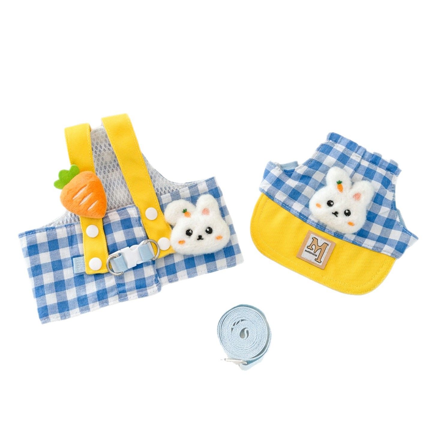 AMOOR Dog Harness Set Plush Toy Small Medium Blue Check Denim Bear Hat view 5