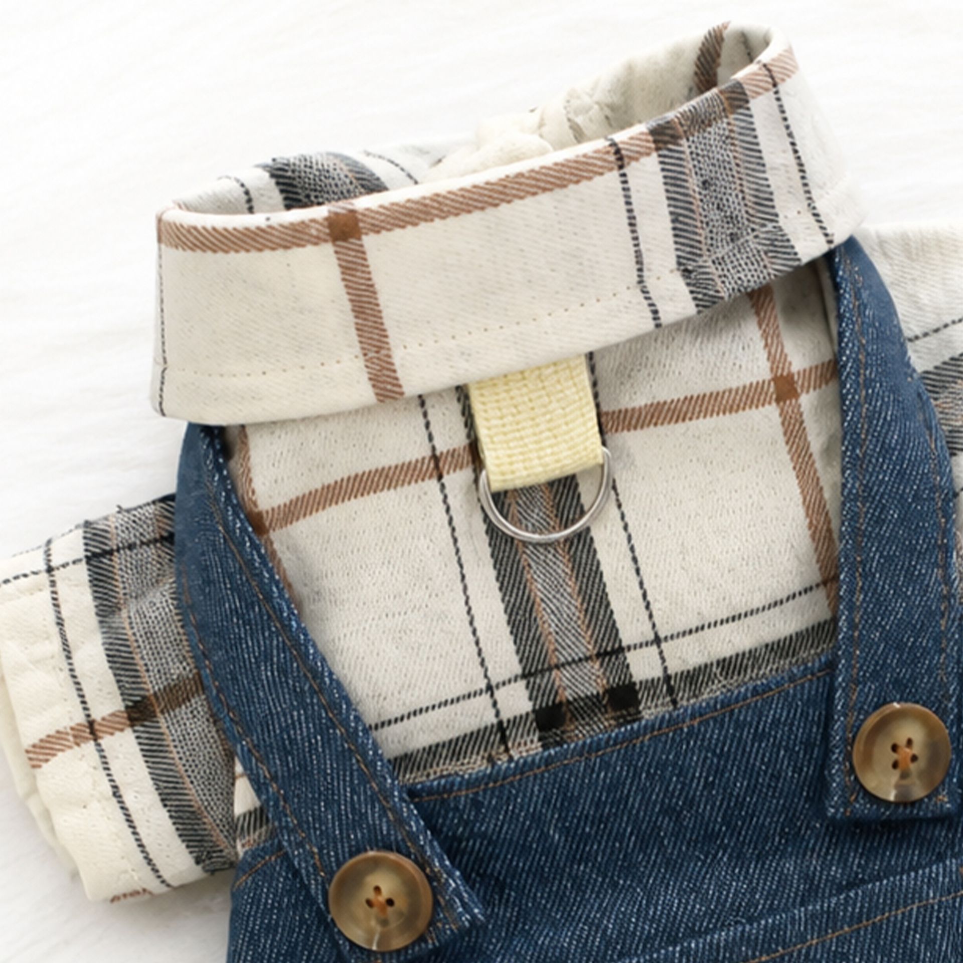 AMOOR Dog 4 Leg Shirt Plaid Denim Overalls plaid shirt denim overalls view 4