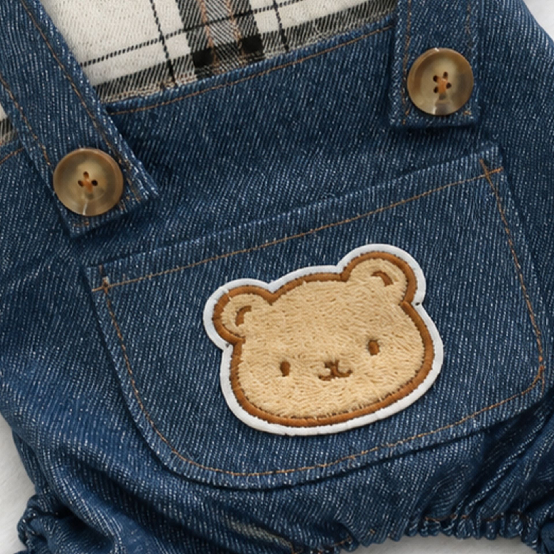 AMOOR Dog 4 Leg Shirt Plaid Denim Overalls Dandan Doll Overalls view 5