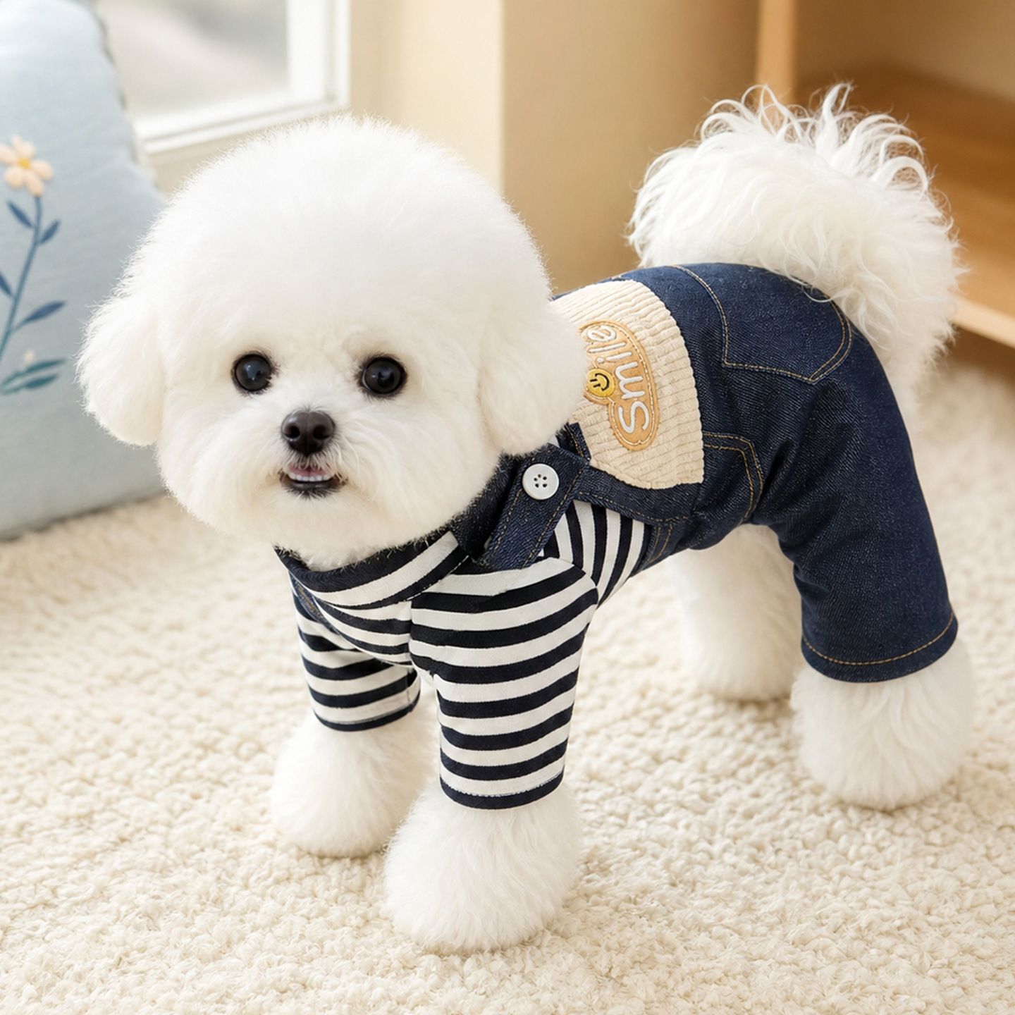 AMOOR Dog Denim Striped Overalls Dandan Doll Overalls XL view 2