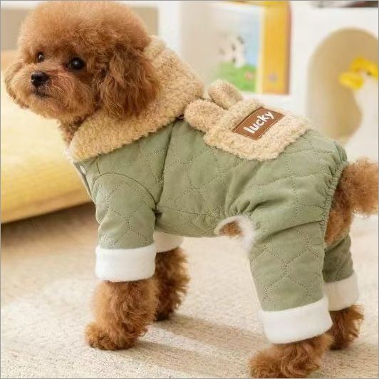 AMOOR Dog Winter 4 Leg Coat Hooded Rabbit Ears Green XS — image 1