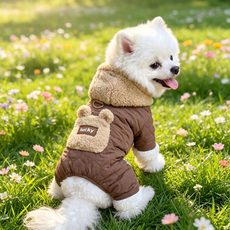 AMOOR Dog Winter 4 Leg Coat Hooded Rabbit Ears Green S view 3