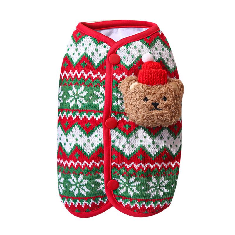 Dog Vest Christmas Bear Knitted Warm Gray Red Knitted Snowflake Bear view 6