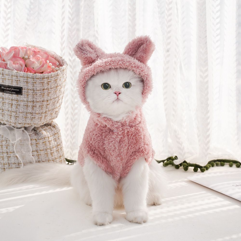 Cat Hoodie Rabbit Ear Fleece Bean Paste Pink Rabbit-Ear Plush Hoodie L (Chest 40cm view 5