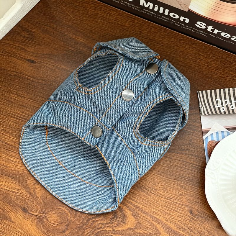 Cat Denim Vest with Leash and Ears Cat Ear Denim Jacket (Leash-Attached) XS view 5