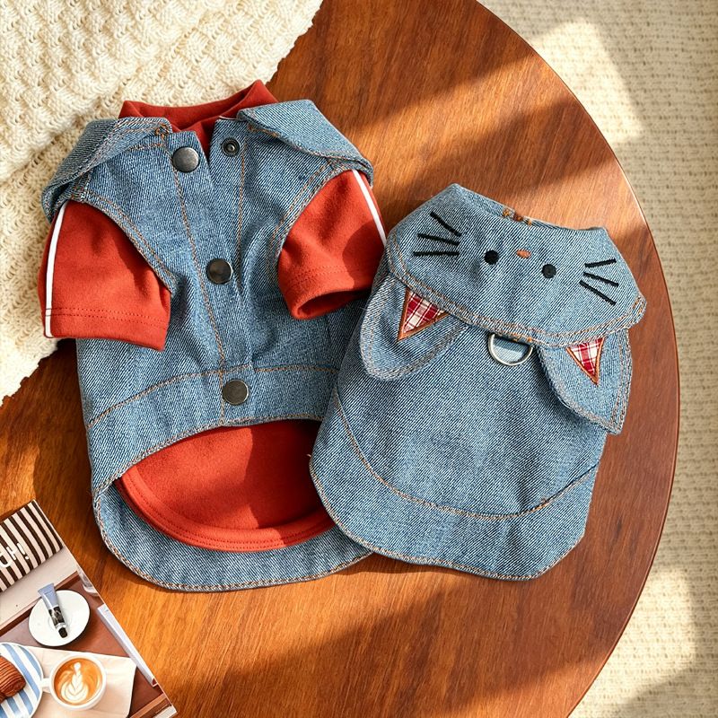 Cat Denim Vest with Leash and Ears Cat Ear Denim Jacket (Leash-Attached) S view 2