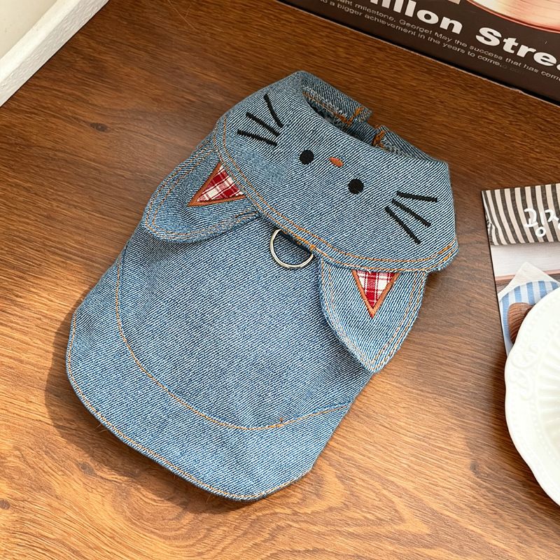 Cat Denim Vest with Leash and Ears Cat Ear Denim Jacket (Leash-Attached) S view 4
