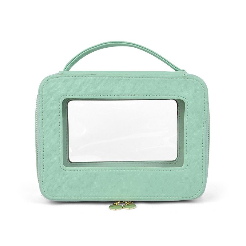 Large Capacity PU Makeup Bag with Window Aqua green