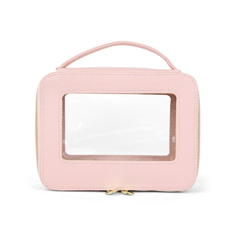 Large Capacity PU Makeup Bag with Window Water pink