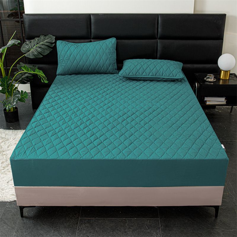Waterproof Quilted Fitted Sheet Solid Color Toddler Dark green 1.2*2m single