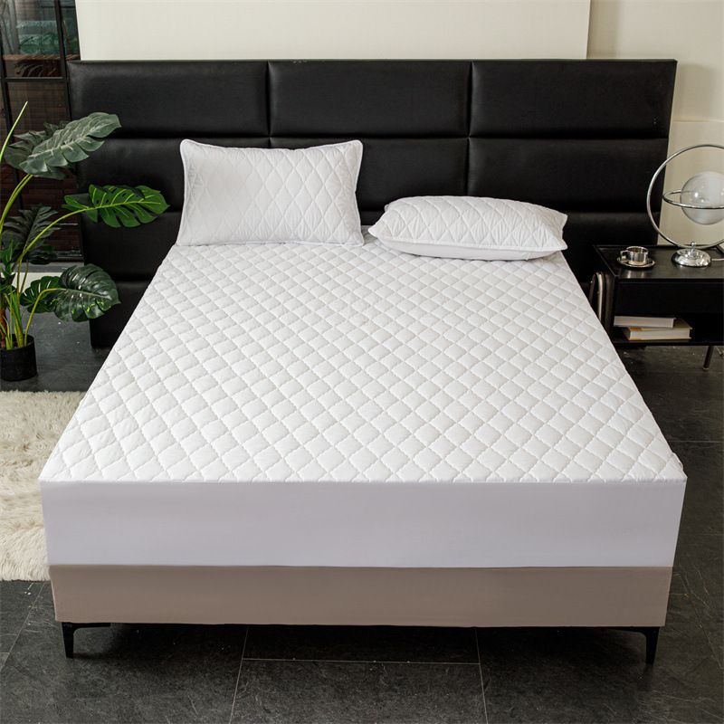 Waterproof Quilted Fitted Sheet Solid Color Toddler Milk white 1.8*2m single