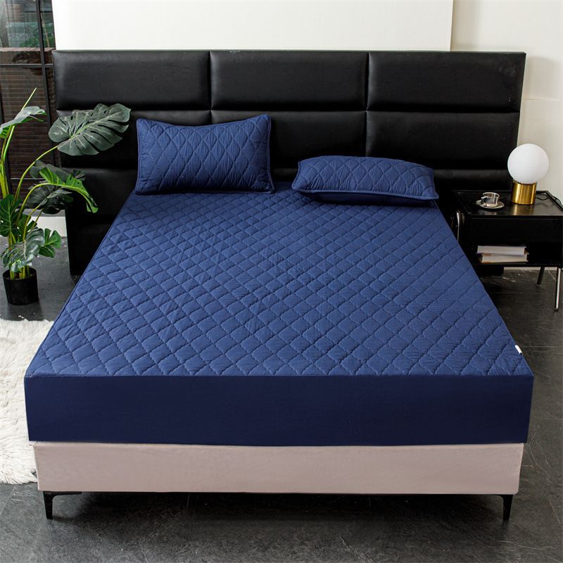 Waterproof Quilted Fitted Sheet Solid Color Toddler Navy blue 1.2*2m single