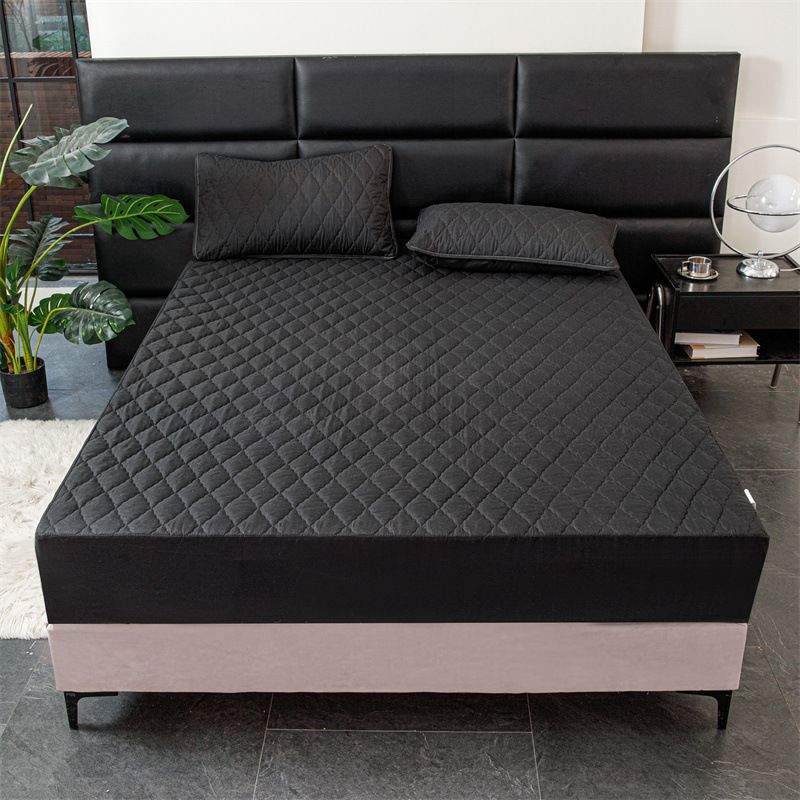 Waterproof Quilted Fitted Sheet Solid Color Toddler Classic black 2.0*2.2m