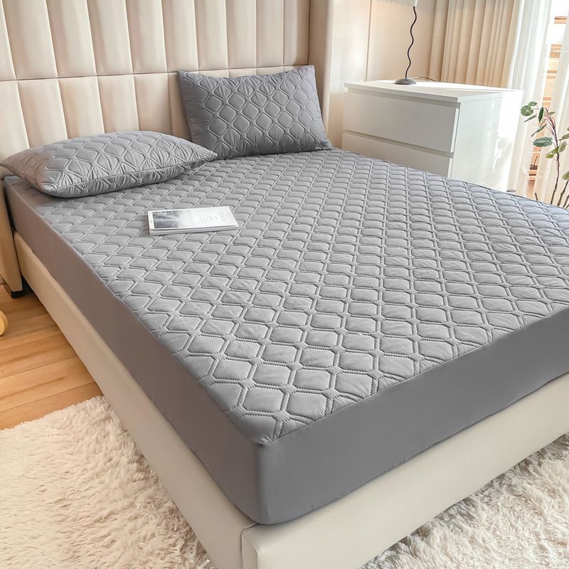 Waterproof Quilted Fitted Sheet Solid Color Toddler High-grade gray 1.5*2m
