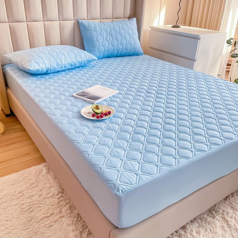 Waterproof Quilted Fitted Sheet Solid Color Toddler Sky blue 1.8*2m single