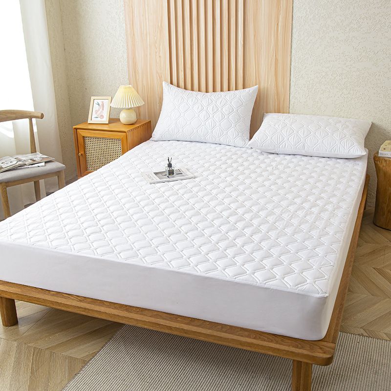 Waterproof Quilted Fitted Sheet Solid Color Toddler Pearlescent white-large