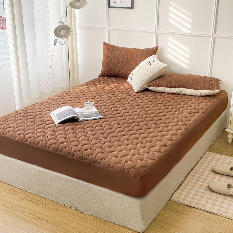 Waterproof Quilted Fitted Sheet Solid Color Toddler Dark coffee 1.8*2.2m