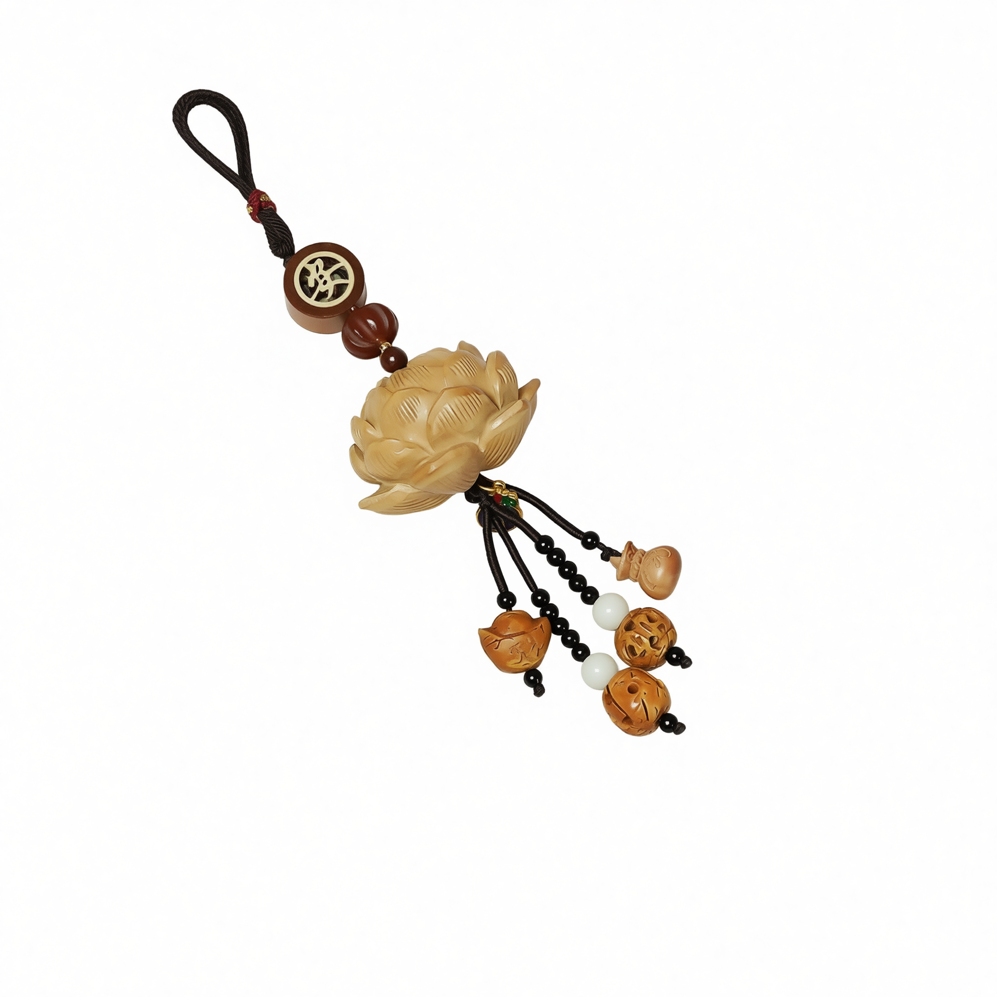 Tang Diao Car Ornament Wood Lotus Pendant [rosewood lotus] single tassel Car view 2