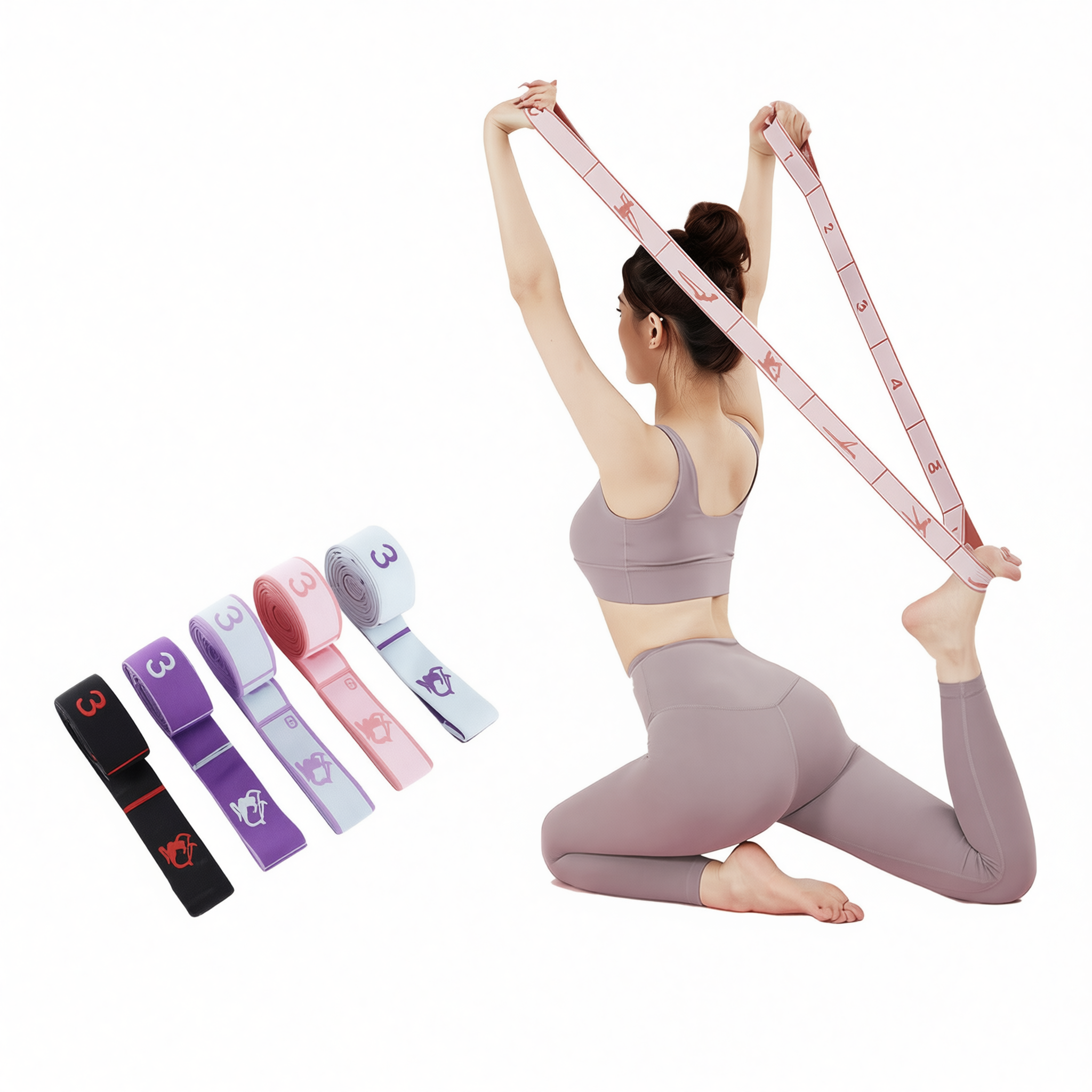Resistance Band Yoga Fitness Digital Style Upgraded anti-slip handle [sky blue view 2