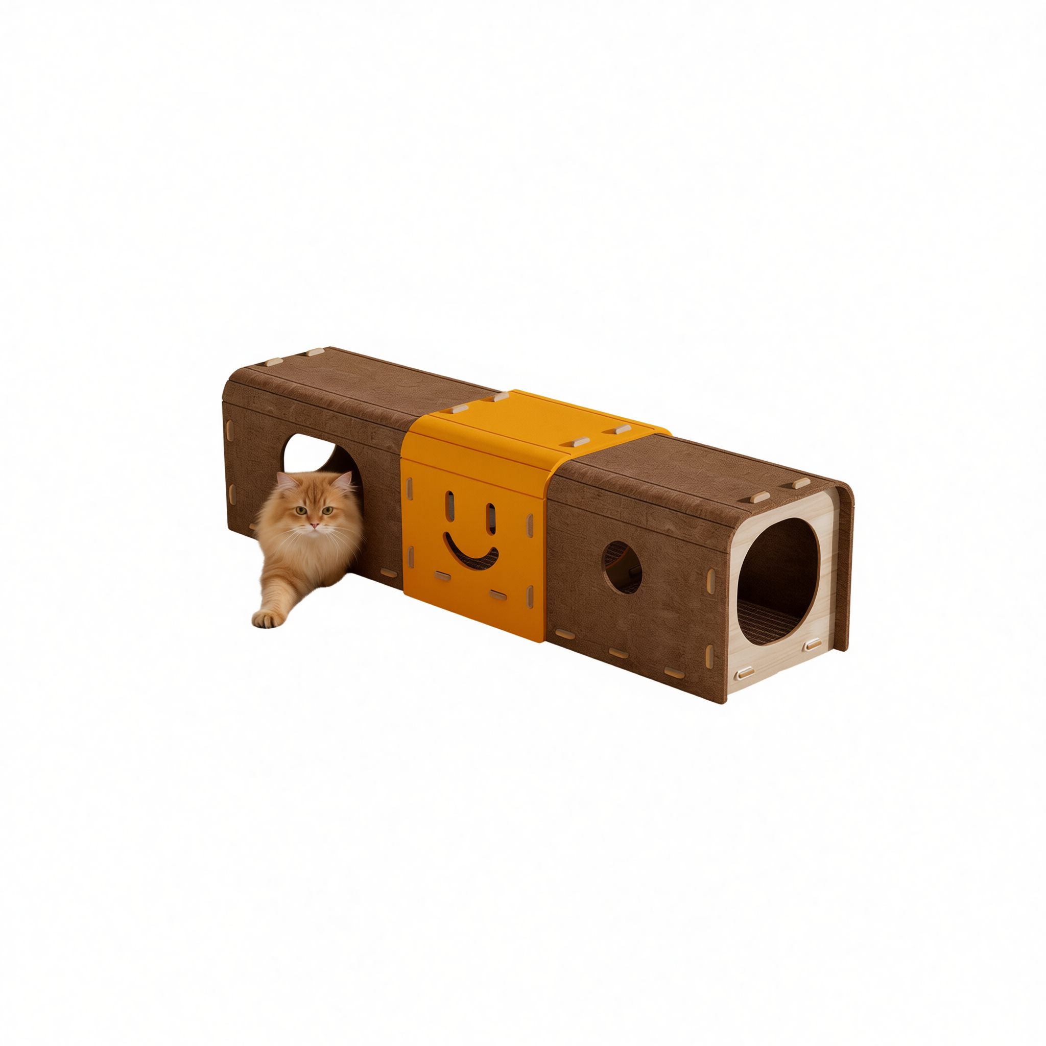 Felt Cat Tunnel Nest Double Layer with Scratching Board Smiley tunnel In stock view 2