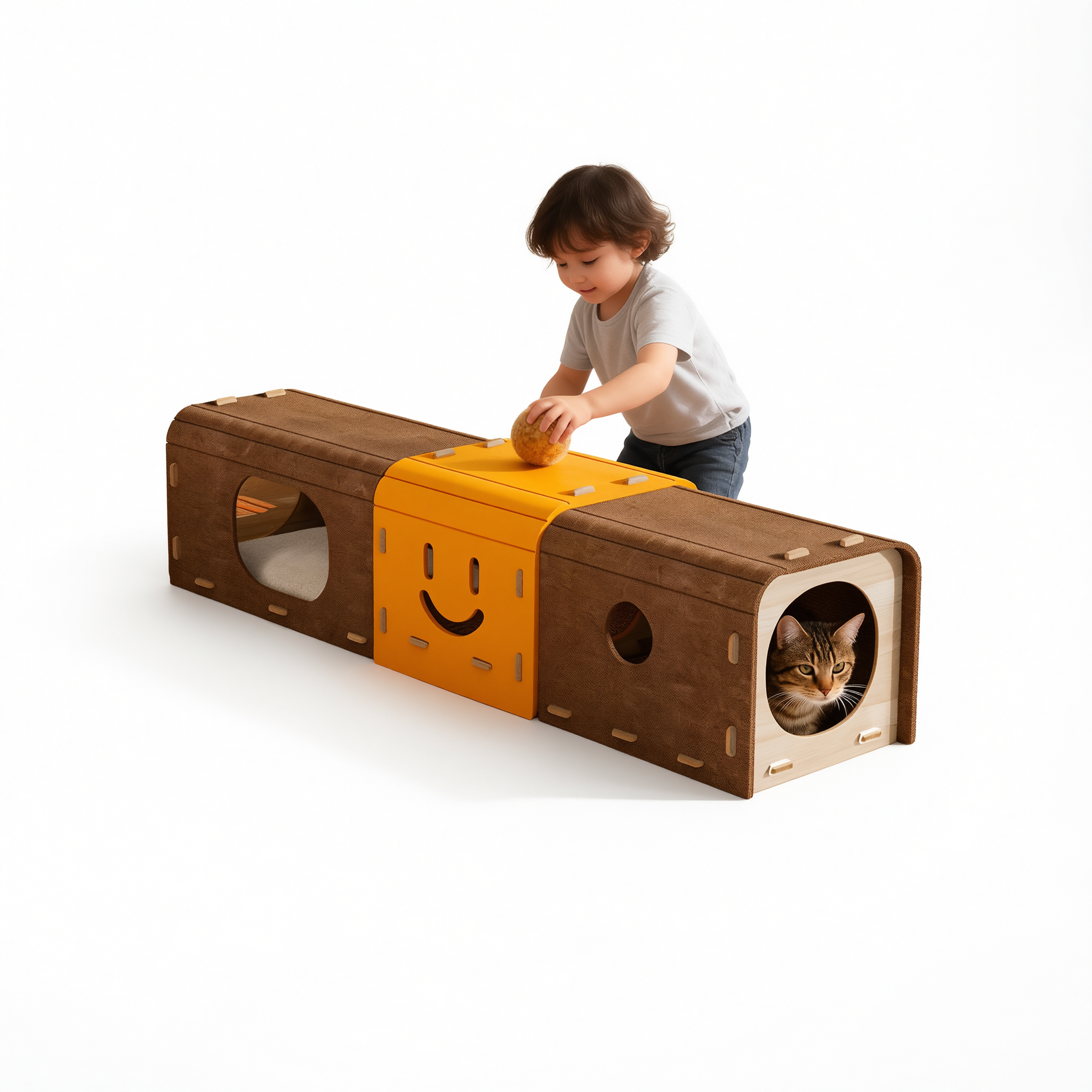 Felt Cat Tunnel Nest Double Layer with Scratching Board Smiley tunnel In stock view 3