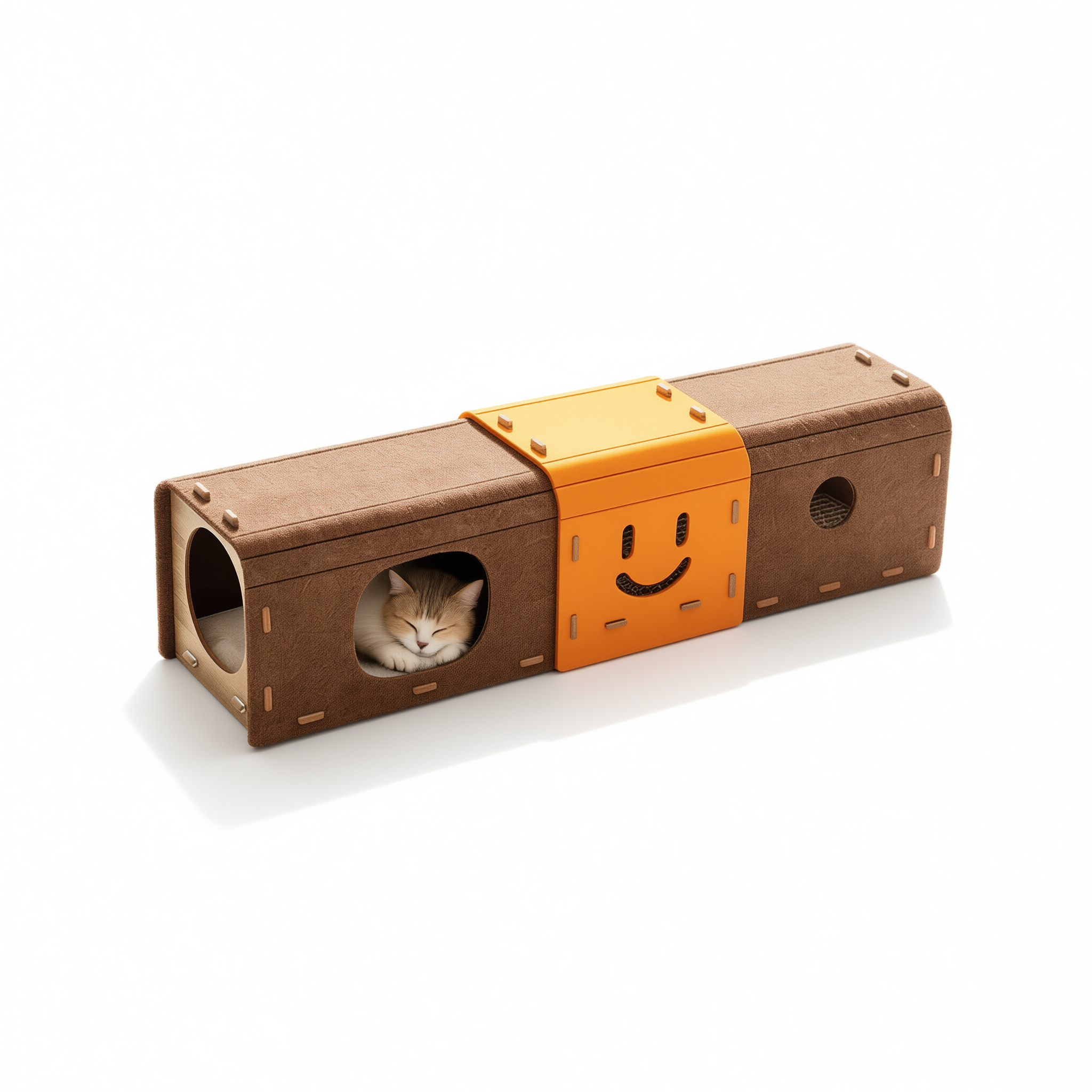 Felt Cat Tunnel Nest Double Layer with Scratching Board Smiley tunnel In stock view 4