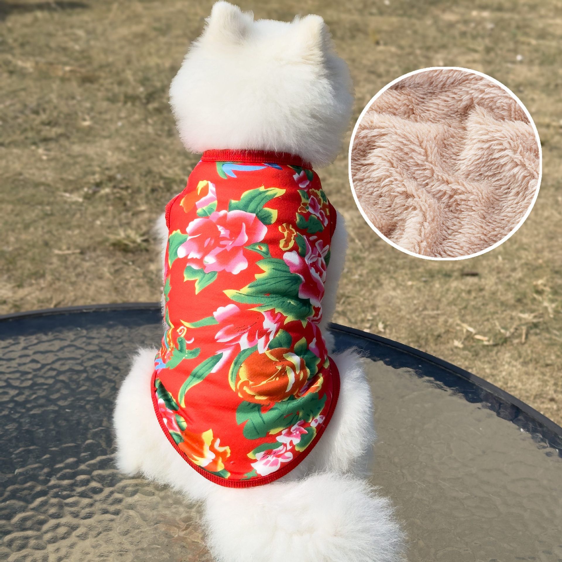 Winter Dog Vest Polyester Fleece Lined Cartoon Print Good luck in the year of view 2