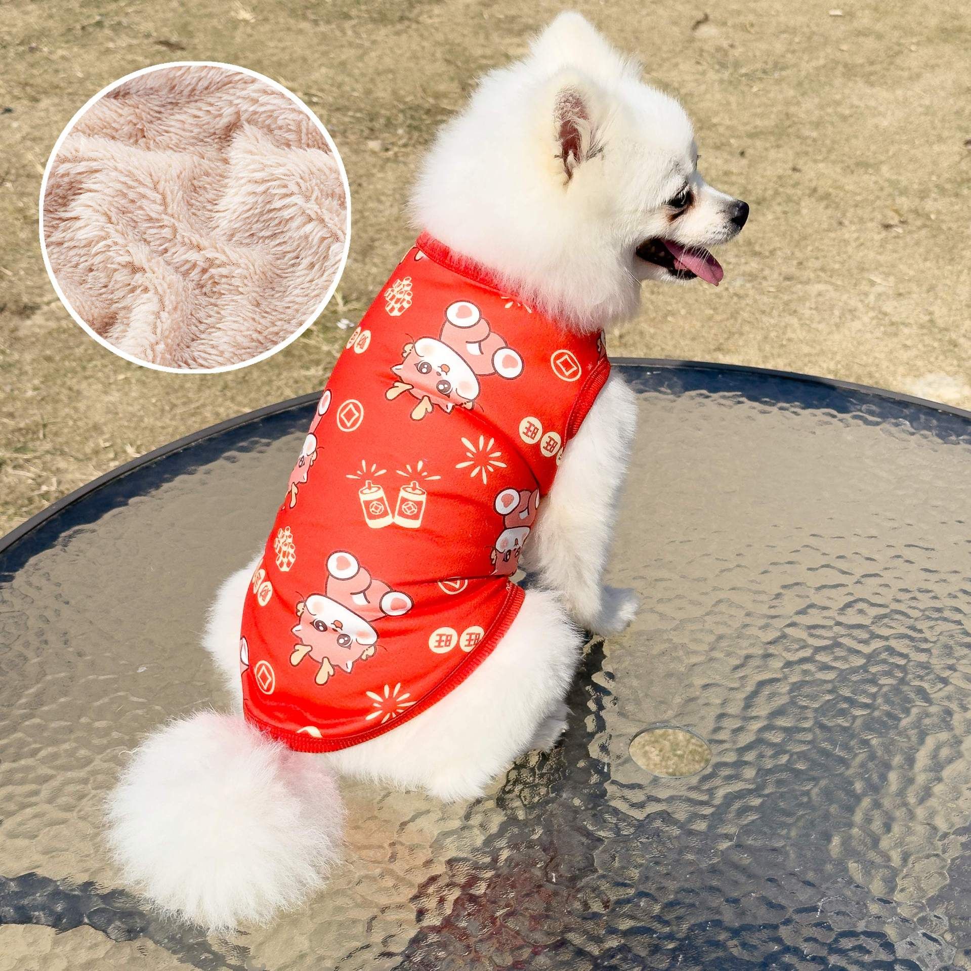 Winter Dog Vest Polyester Fleece Lined Cartoon Print Prosperous wealth [plus — image 1