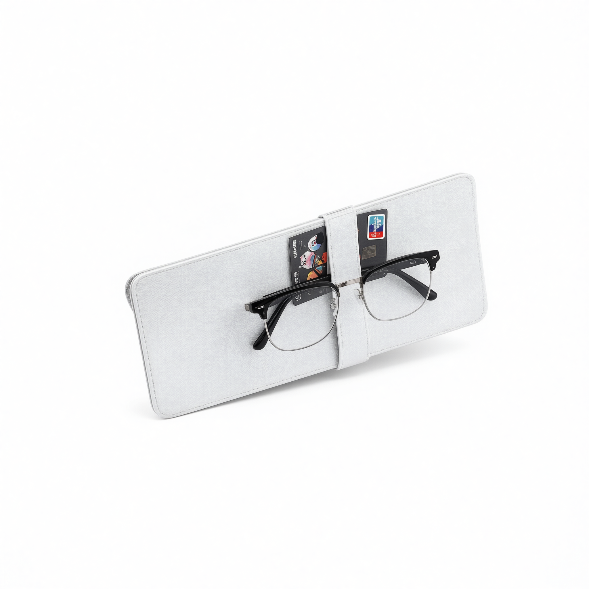 Suede Car Sun Visor Glasses Clip Card Holder Organizer Classic black view 2