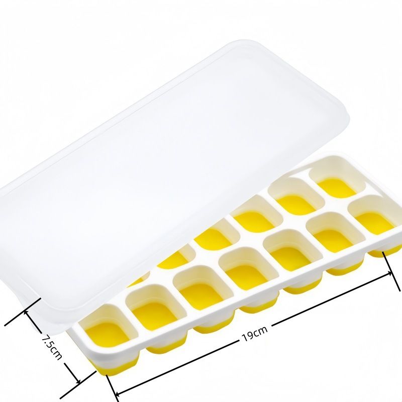 14 Cube Silicone Ice Tray with Lid Yellow Set — image 1