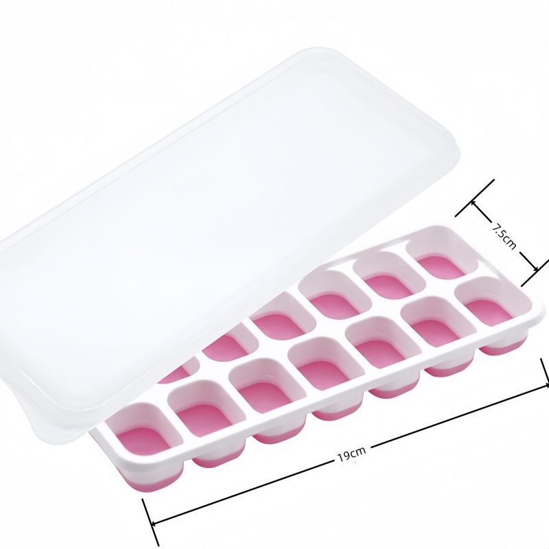 14 Cube Silicone Ice Tray with Lid Pink Set — image 1