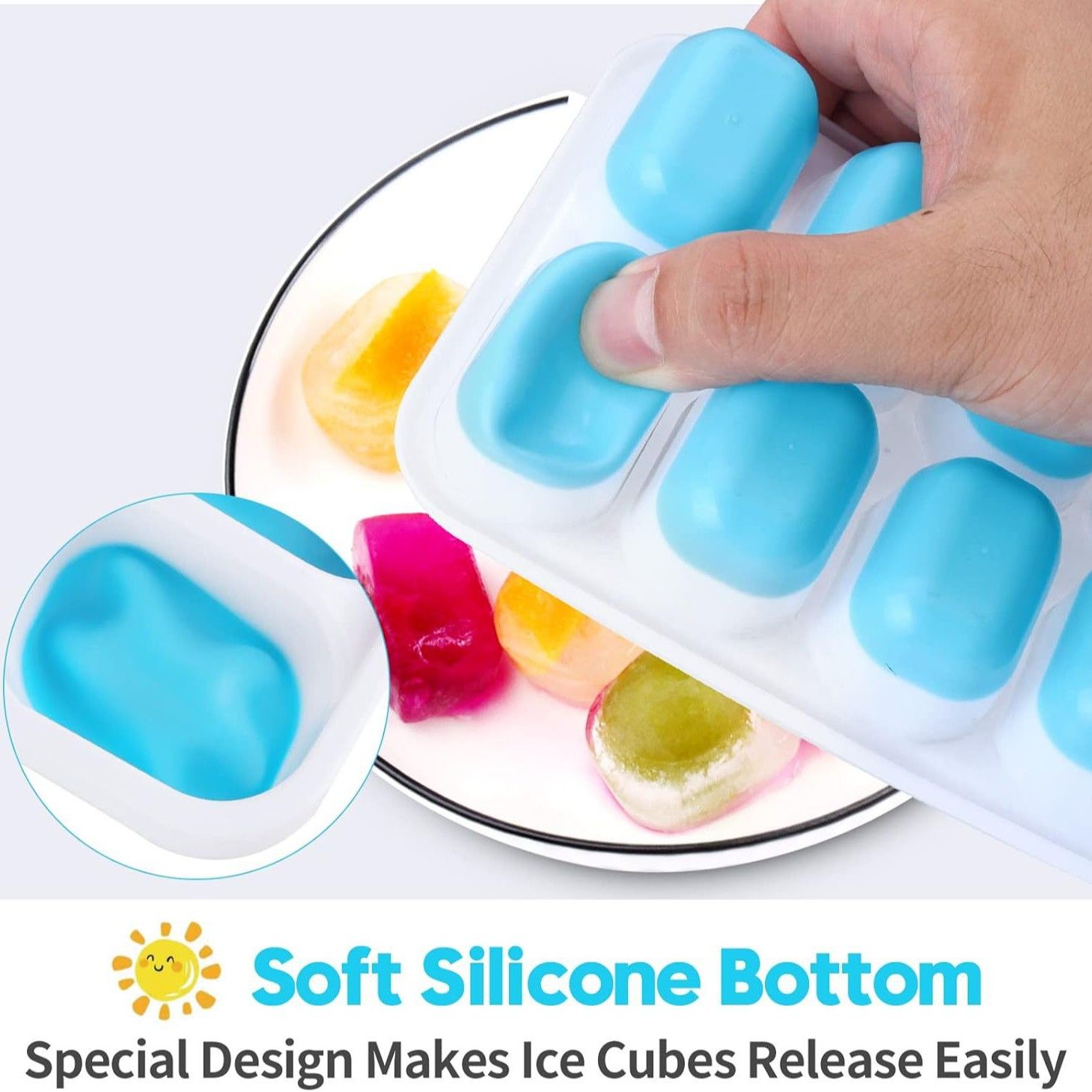 14 Cube Silicone Ice Tray with Lid Pink Set view 3
