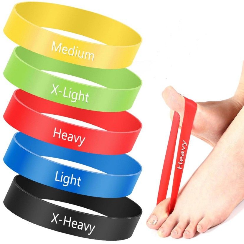 Foot Wake Latex Finger Resistance Band Set 2-30lbs Yellow finger pull ring view 2