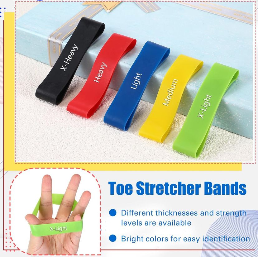 Foot Wake Latex Finger Resistance Band Set 2-30lbs Yellow finger pull ring view 4