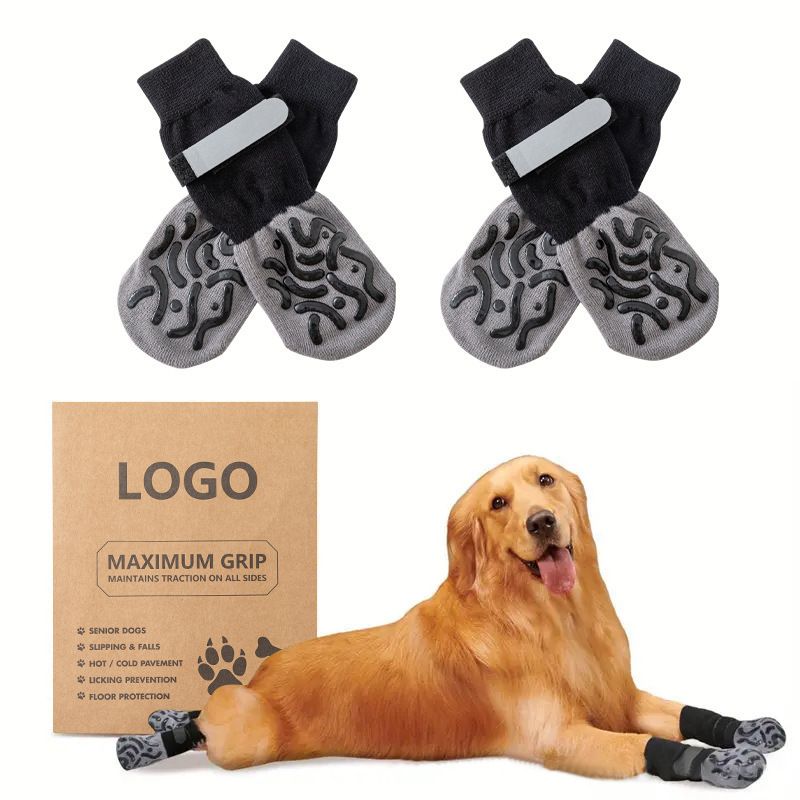 Dog Shoes Non Slip Indoor Outdoor Cotton Black caterpillar - double-sided