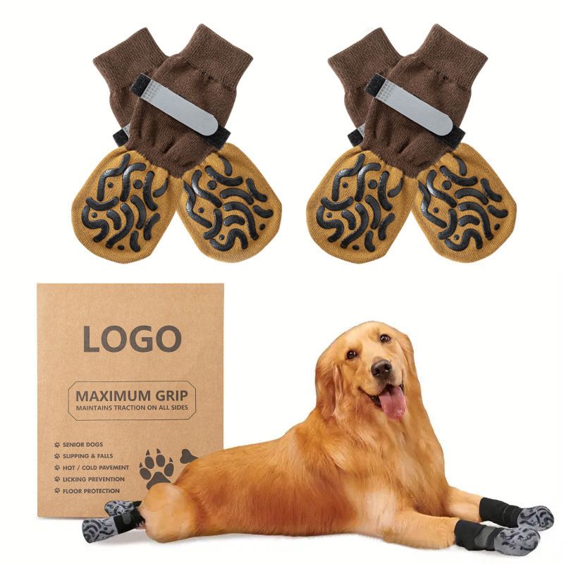 Dog Shoes Non Slip Indoor Outdoor Cotton Dark brown caterpillar-double-sided