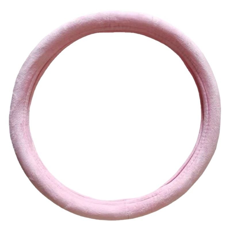Short Plush Steering Wheel Cover 38cm Pink short plush steering wheel cover view 2