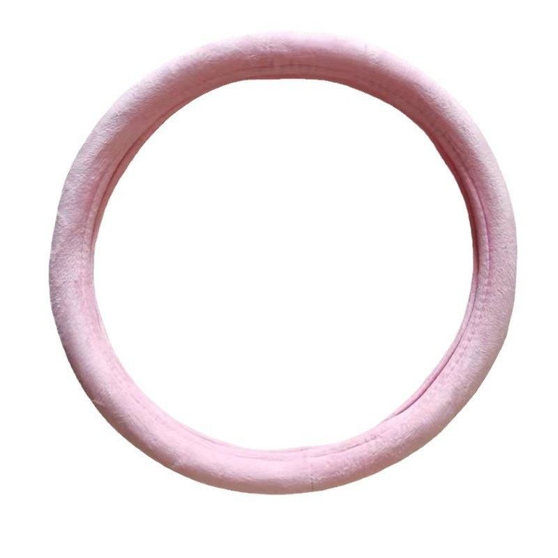 Short Plush Steering Wheel Cover 38cm Pink short plush steering wheel cover view 4