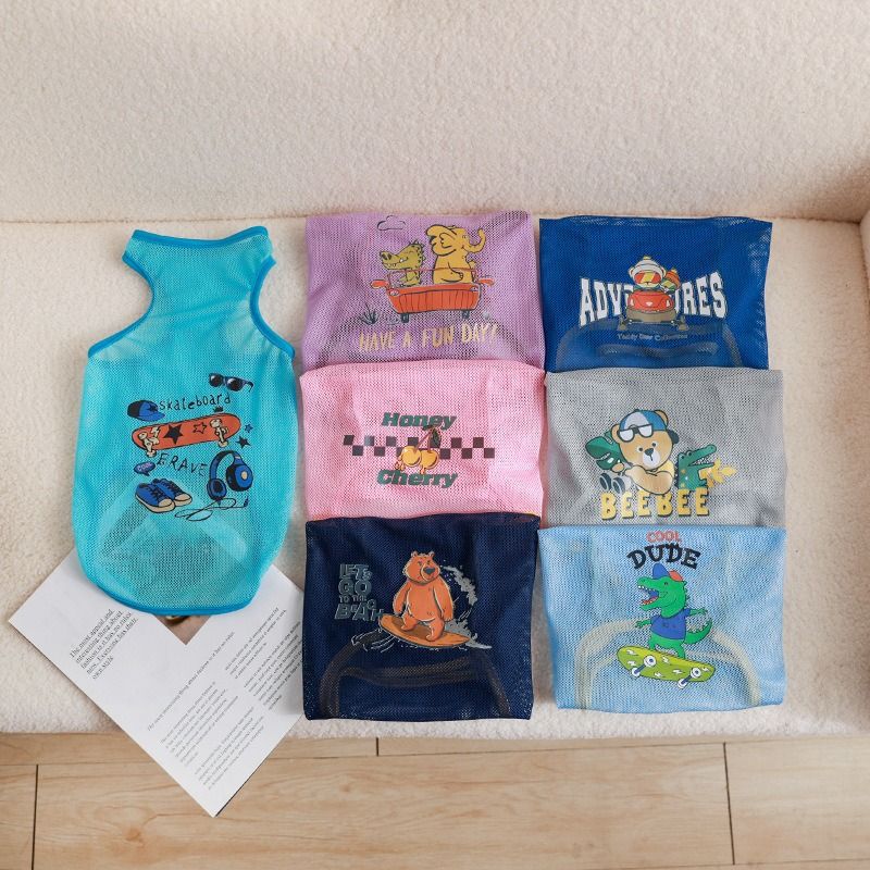 Pet Mesh Vest Polyester Trendy Cartoon Style Mesh vest-elephant crocodile L view 2