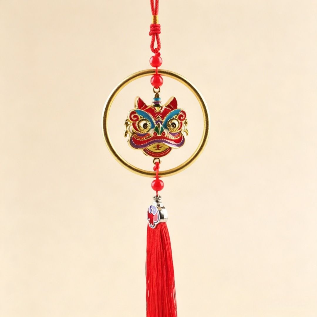Car Pendant Lion Dance Alloy Ornament [national trend lion awakening] car view 2