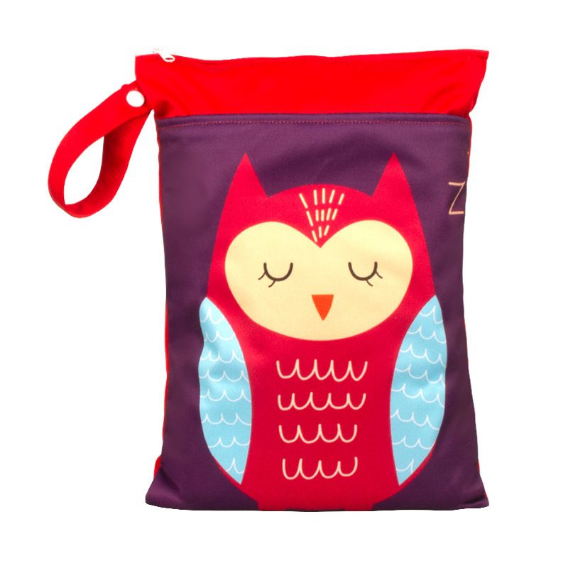 Cartoon Storage Hanging Bag Travel Dry Wet Separation Red owl 25cm*35cm