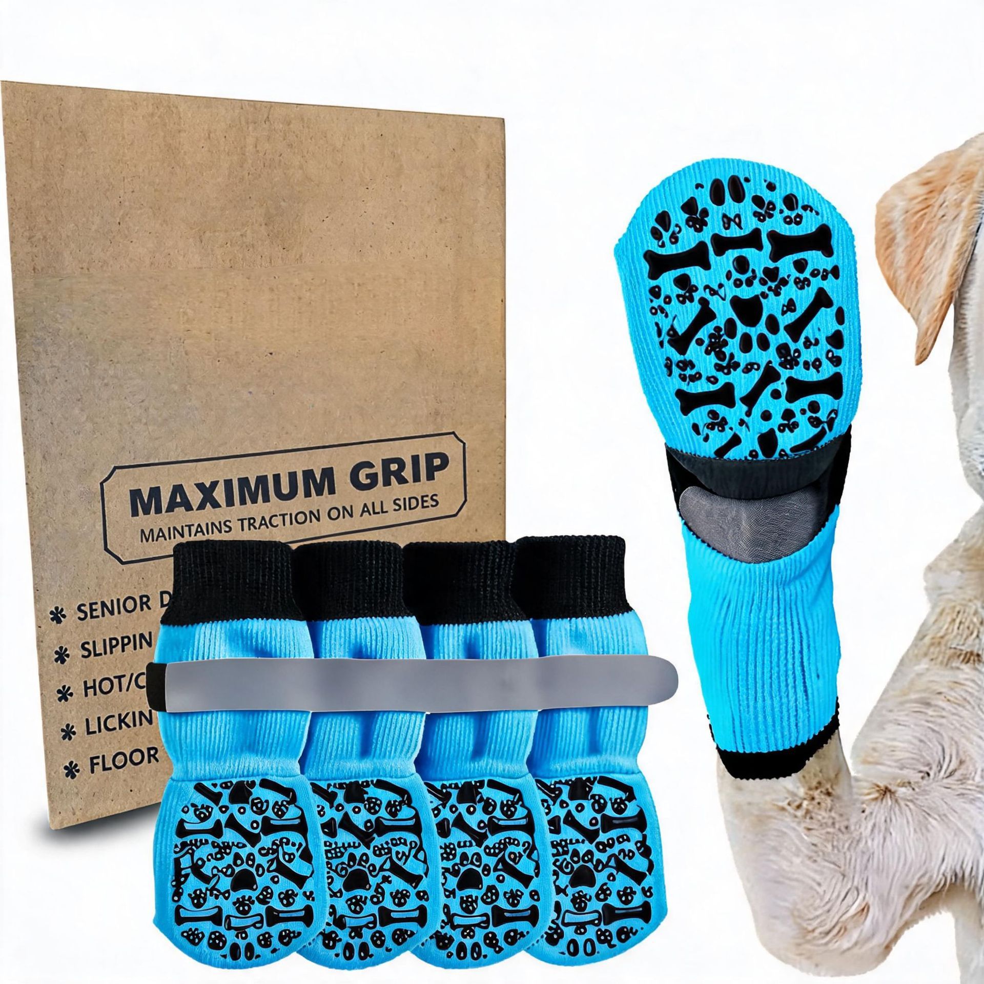 Dog Socks Outdoor Waterproof Non Slip Bone Style Cotton Blue bone style