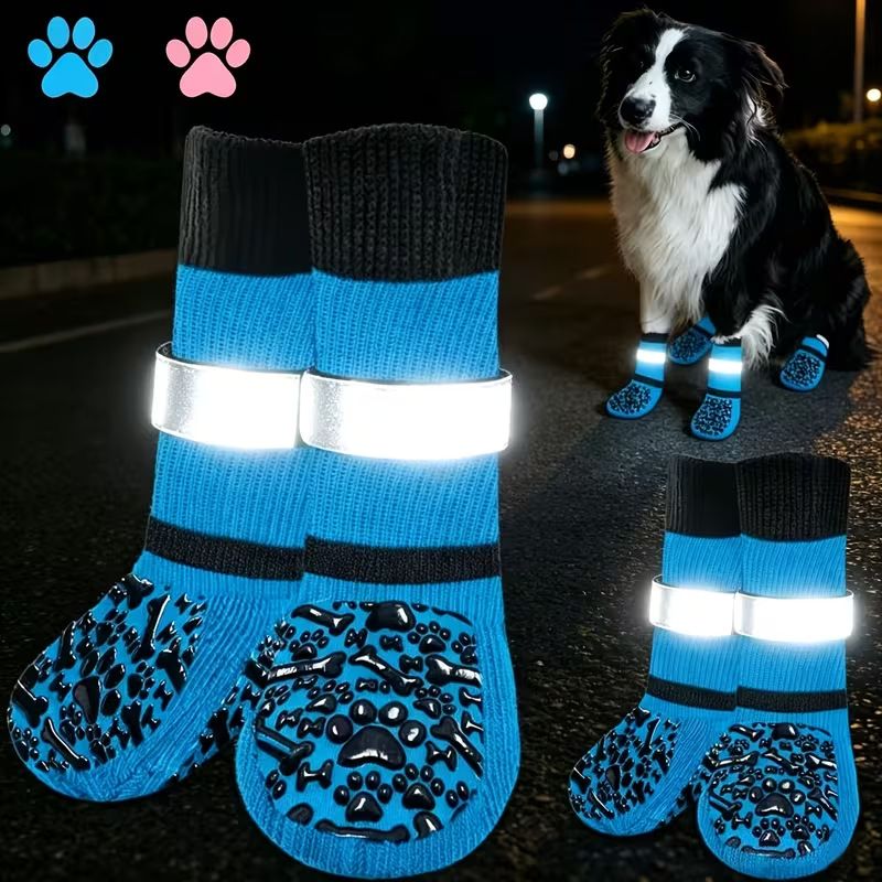 Dog Socks Outdoor Waterproof Non Slip Bone Style Cotton Pink bone style view 2