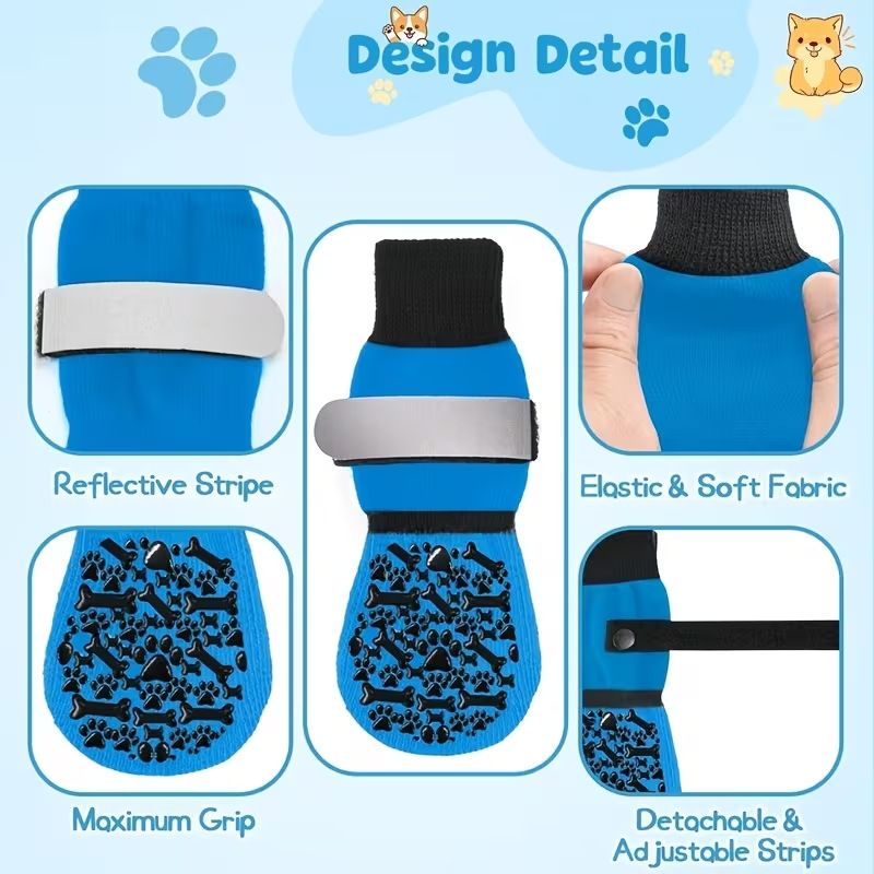 Dog Socks Outdoor Waterproof Non Slip Bone Style Cotton Pink bone style view 3