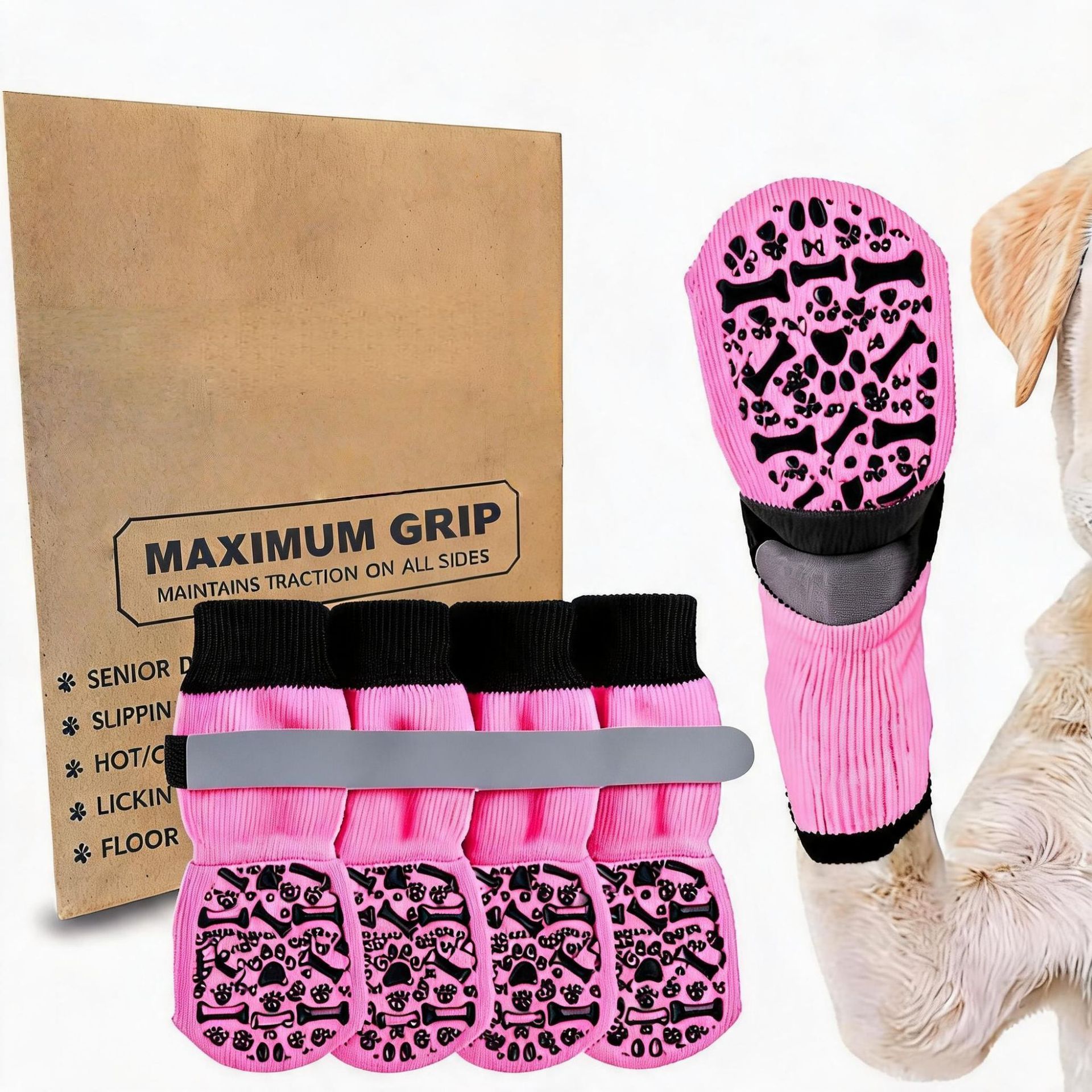 Dog Socks Outdoor Waterproof Non Slip Bone Style Cotton Pink bone style
