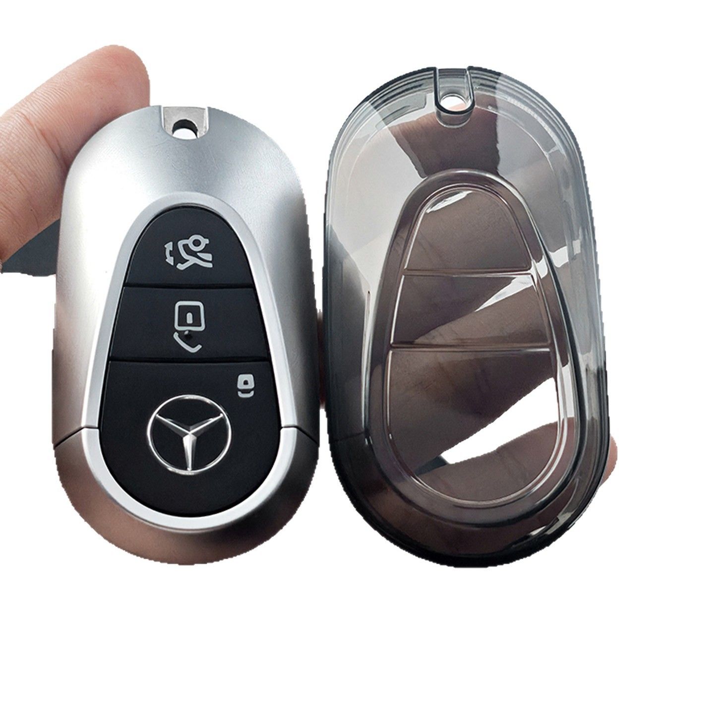 TPU Key Cover for Mercedes Benz E Class 2022-2026 Type c-transparent black view 3