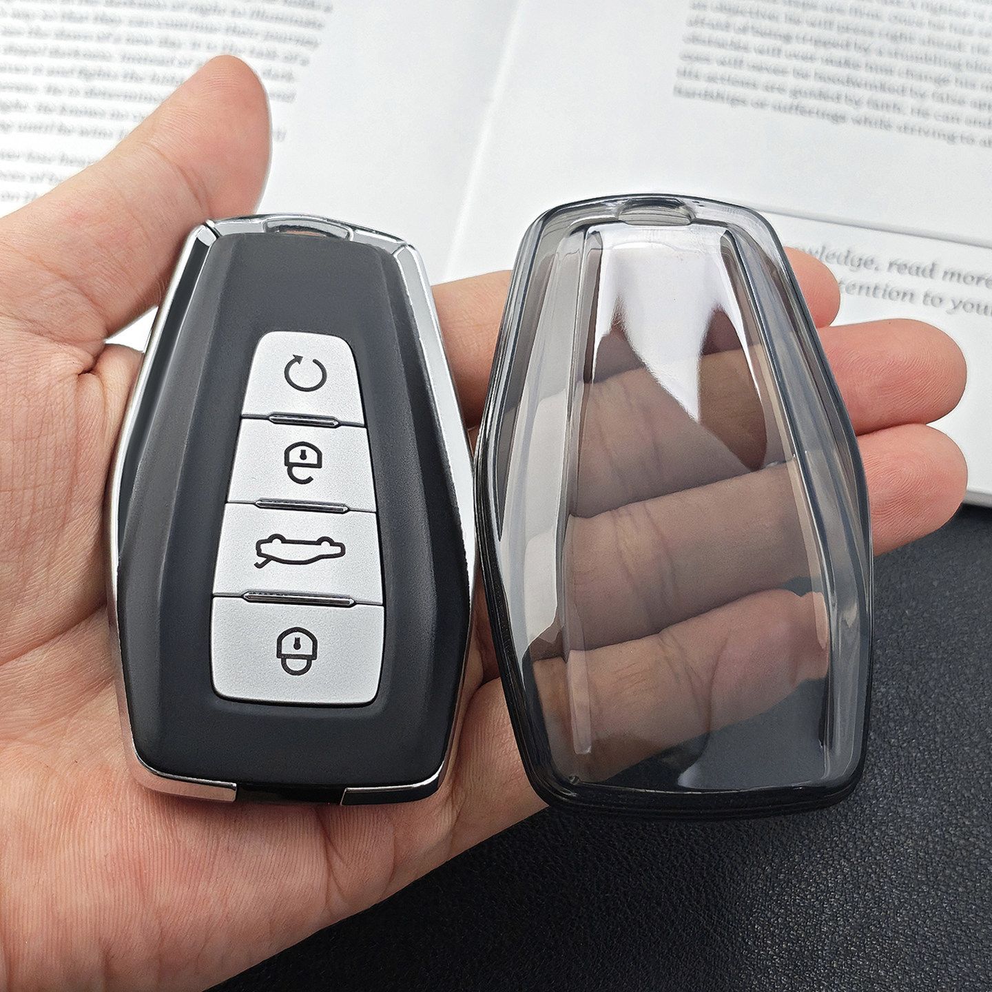 Geely Emgrand Key Cover TPU Transparent Type a - transparent black [single key — image 1