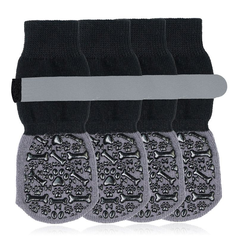 Pet Dog Socks Anti Slip Cotton Striped Black bone design [opp bag] Xs ultra-small