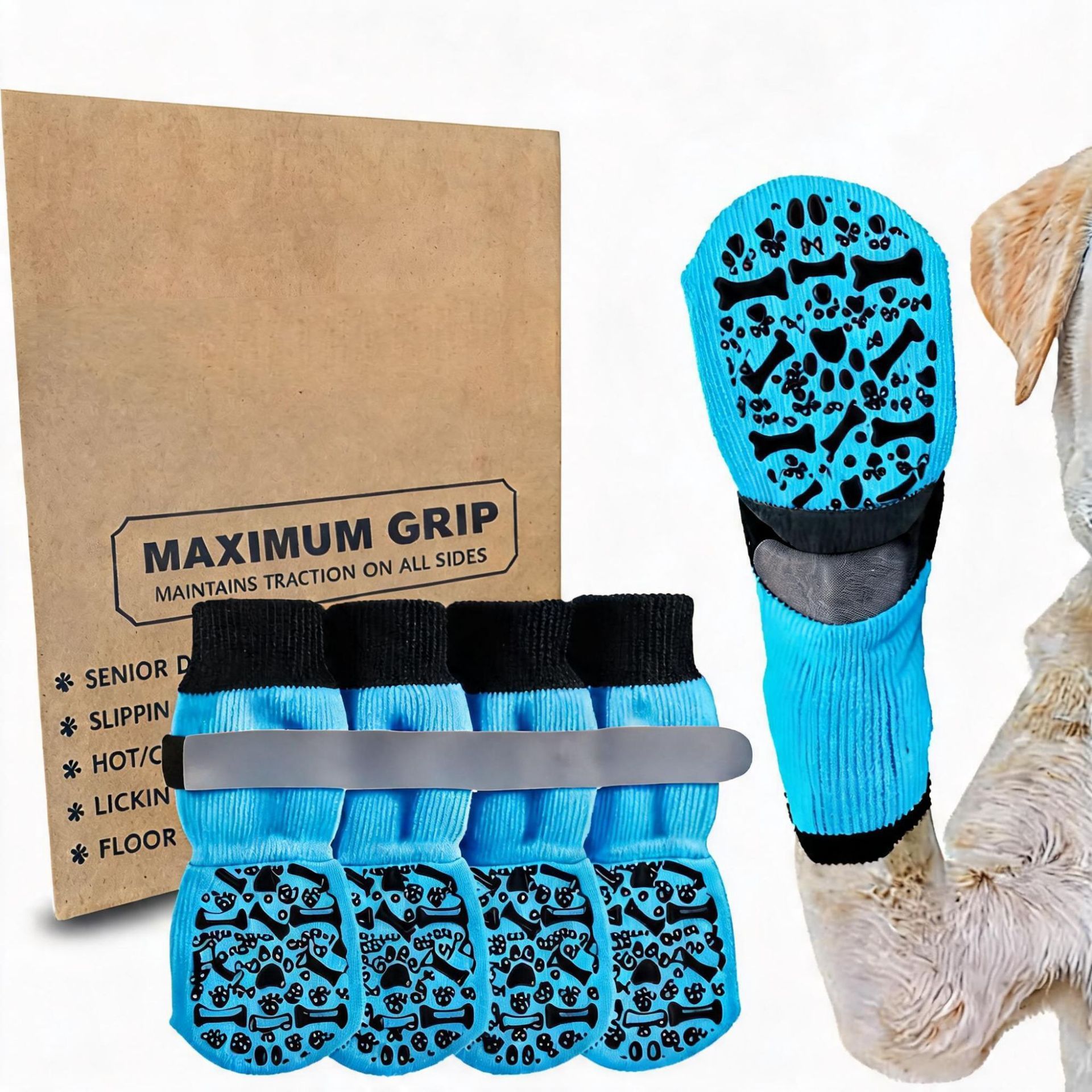 Pet Dog Socks Anti Slip Cotton Striped Blue bone design [premium storage bag]