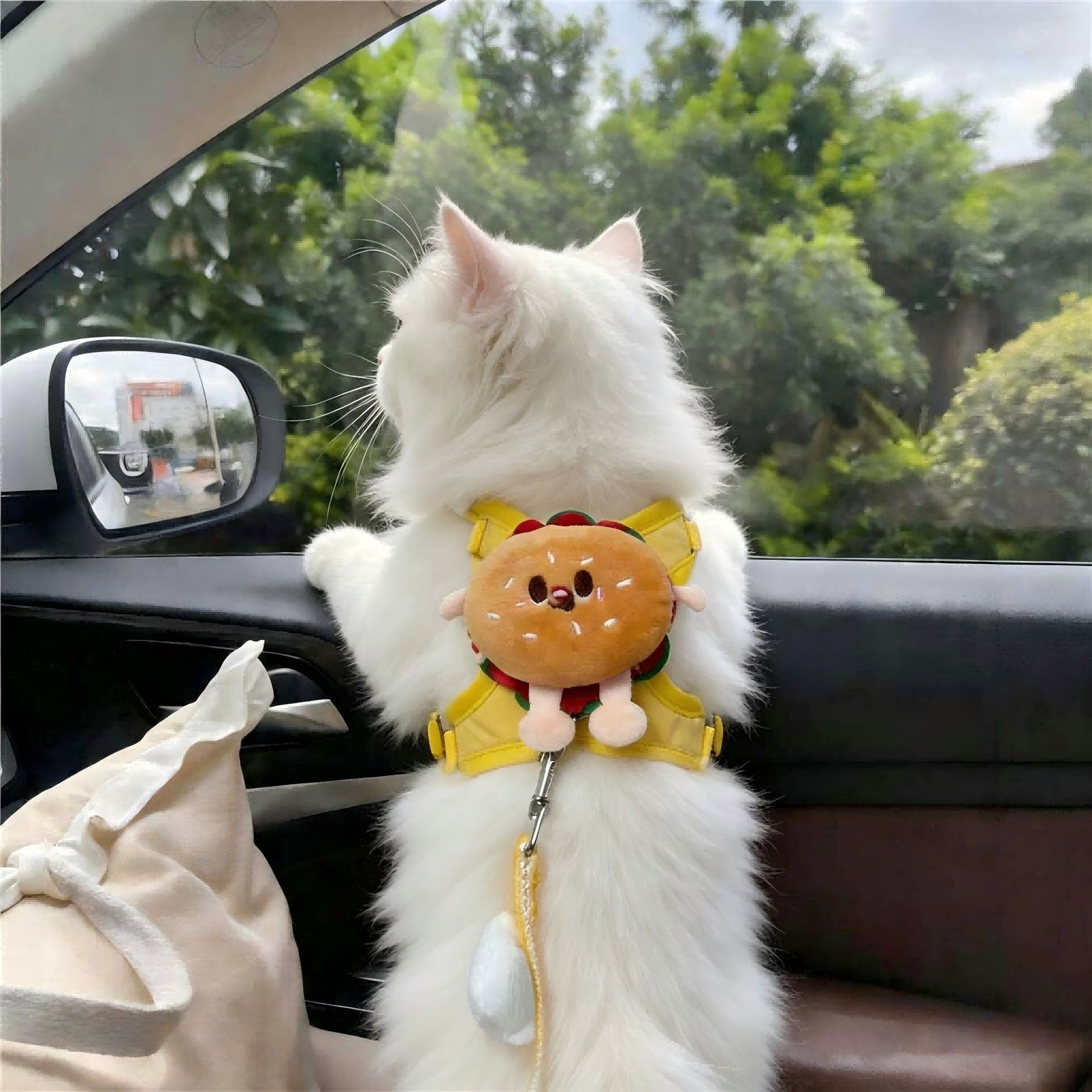 Cat Harness AMOOR Polyester S Size Yellow Hamburger view 3
